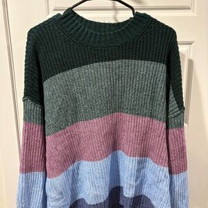 American Eagle Outfitters Green and Pink Crew Neck Sweater